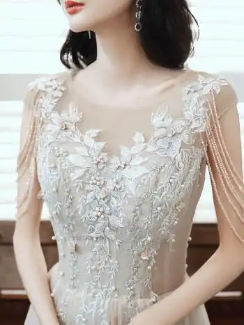 肩流苏晚礼服2022新款秋季主持人宴会气质生日高端名媛连衣裙仙气女神