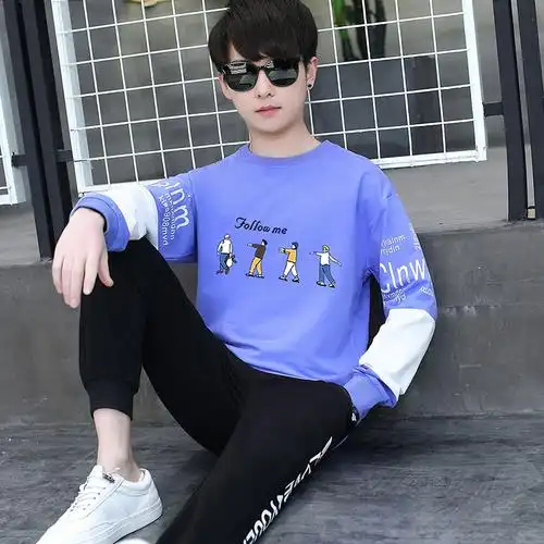 运动帅气潮流中学生初中15岁套装男孩春秋长袖t恤