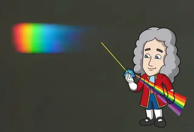 图解:"牛顿"利用"三棱镜"将太阳光分散成七彩条带可见光谱·"七彩条带