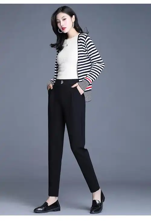 时尚好看哈伦裤女士秋季新款黑色高腰显瘦小脚萝卜裤时尚百搭休闲长裤