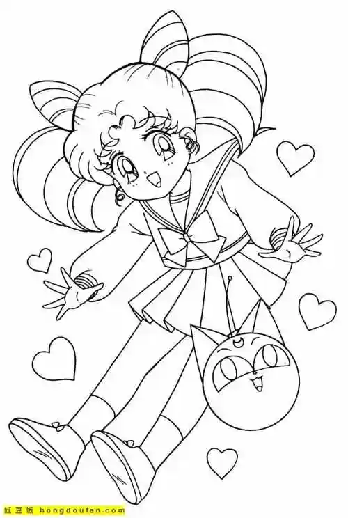 10张二次元美少女战士主题涂色图片-红豆饭小学生简笔画大全