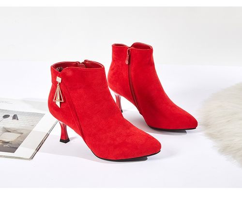 dusto大东20年新款新娘鞋尖头高跟红色短靴婚靴秋冬20d1085加绒