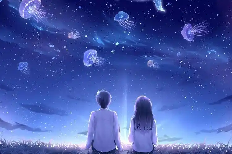 诡异童话情侣眺望星空唯美水母高清电脑桌面壁纸