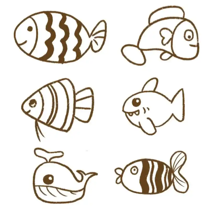 简笔画|各种可爱小鱼96手绘插画手帐素材 零基础绘画|简笔画教程