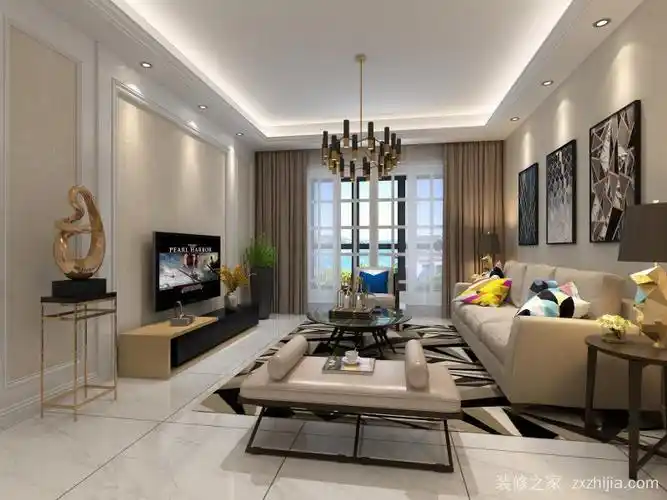 宏金金色水岸现代简约三室二厅装修效果图