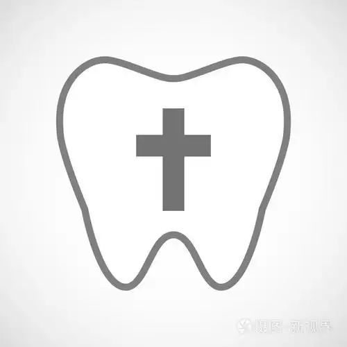 隔离的线艺术牙图标与基督教的十字架