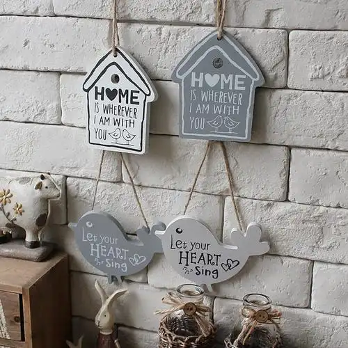 zakka田园乡村创意木质房子小鸟木质牌子创意家居店铺装饰小挂牌