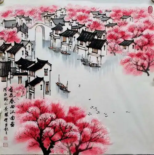 画家陈胜杰把江南的诗画成美丽的山水画