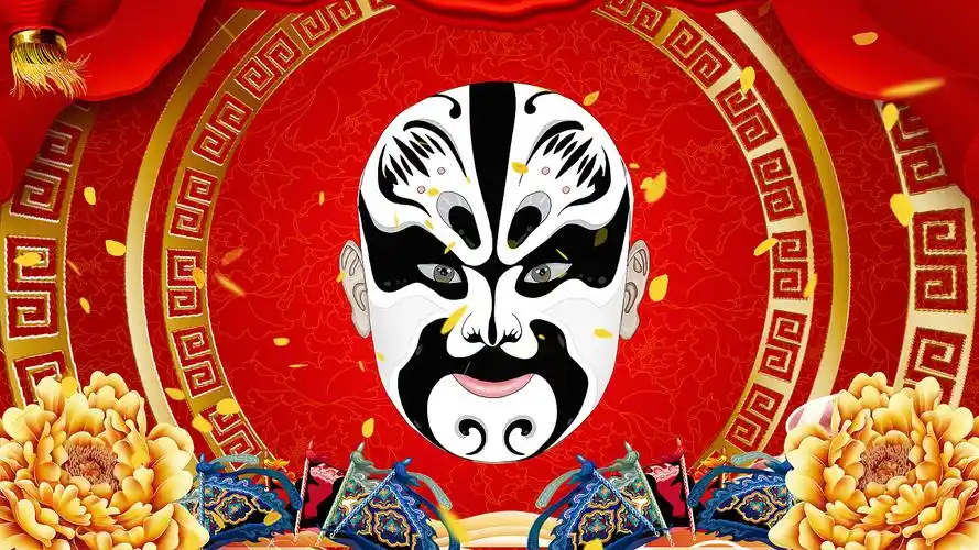 4k大气中国风梨园京剧脸谱视频背景ae模板说唱脸谱背景