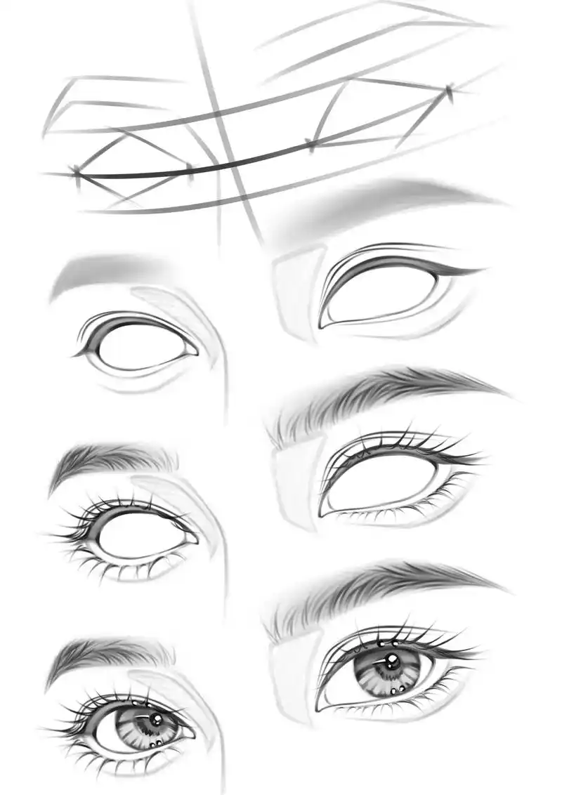 眼睛98从起型到线稿步骤教程.#画眼睛 #画画 #绘画教程  - 抖音