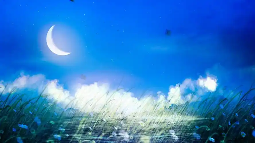 自然风光-蓝色背景下唯美月色湖水淡雅自然风景视频素材