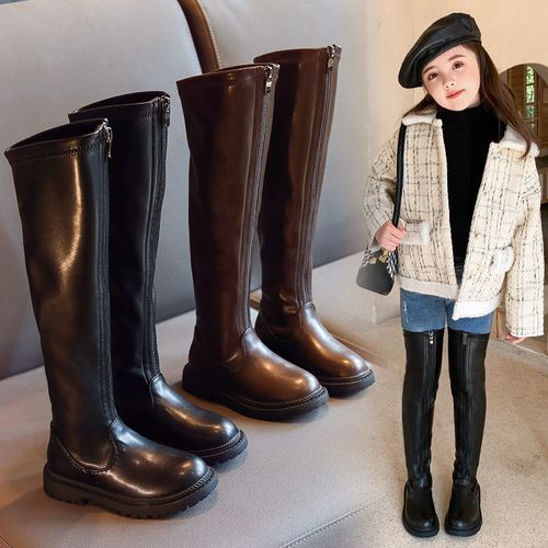 卡傲臻女童靴子过膝长靴2021秋冬季新款时尚长筒皮靴加绒鞋子儿童高筒