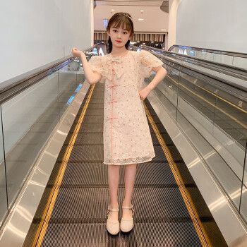哈熙牛女童旗袍连衣裙夏季新款儿童装洋气网纱裙11岁女孩衣服夏装公主