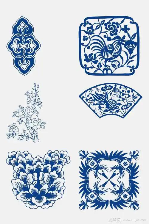 中国风典雅深蓝中国图案免抠元素