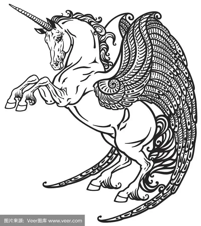 有翼独角兽黑色和白色