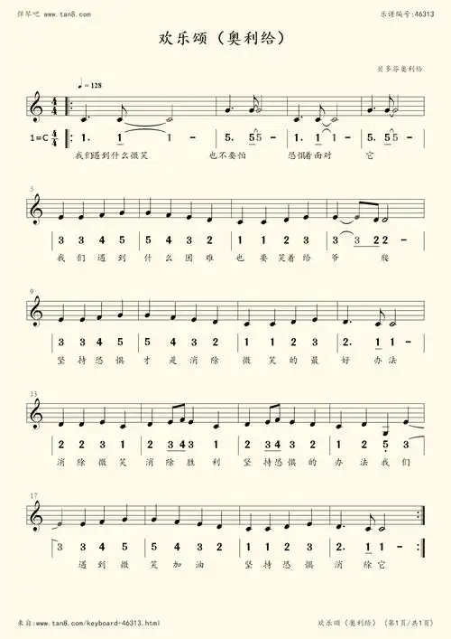 电子琴谱:欢乐颂(奥利给,乐队伴奏)