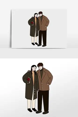 卡通冬季街头逛街情侣