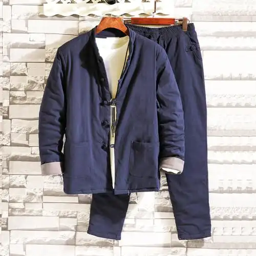 冬季禅修服棉麻中国风棉袄唐装套装棉服粗布衣服古风盘扣中山装男