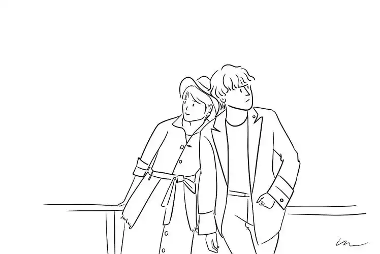 黑白线条情侣插画