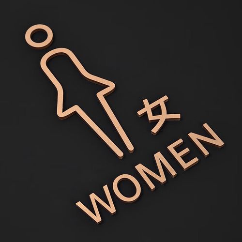 标识牌卫生间男女洗手间箭头指示牌厕所温馨提示牌 女(古铜金) 25cm高