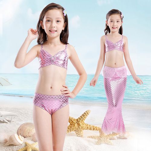 女童美人鱼泳衣儿童分体尾巴比基尼泳装小女孩脚蹼洋气游泳套装夏