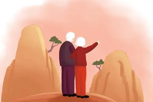 孝敬老人元素卡通老夫妻原创人物素材重阳节老人背影素材国潮水墨古风