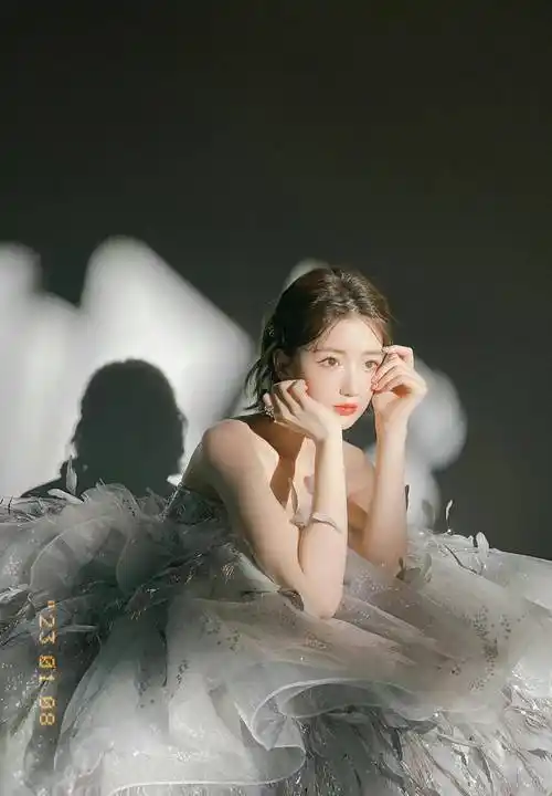 毛晓彤银色羽毛红毯芭蕾舞短裙美得像星河仙女_玫瑰_漂亮_眼神