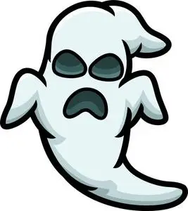 孤立在白色背景上的白色幽灵卡通恐怖人物照片