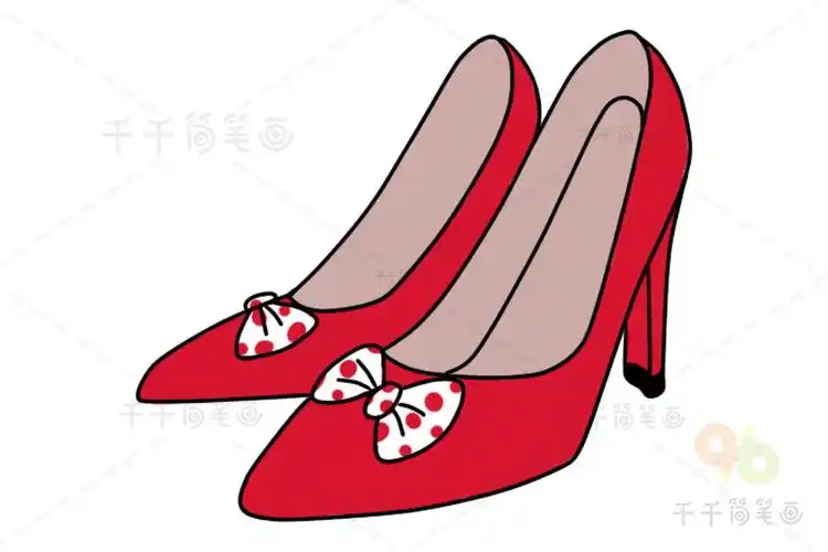 红色蝴蝶结高跟鞋简笔画