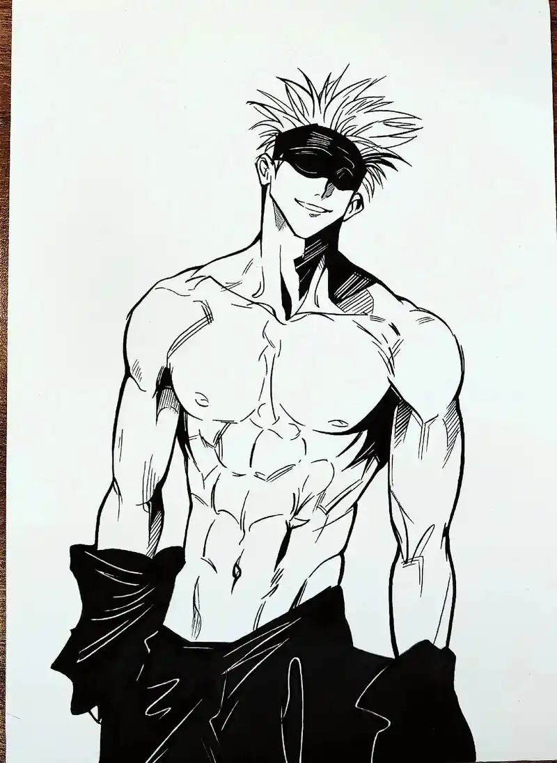 男生腹肌漫画线稿 - 抖音