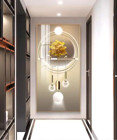 一路前程轻奢玄关大气竖版楼梯走廊壁画入户过道挂画正对门一路前程