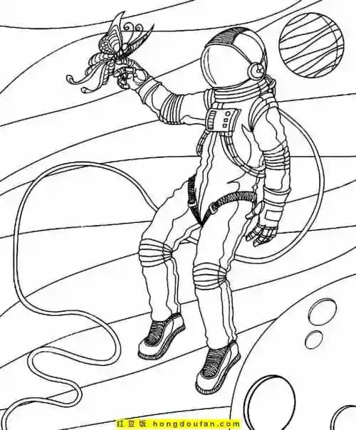 11张身穿太空服的伟大宇航员卡通涂色简笔画-红豆饭小学生简笔画大全