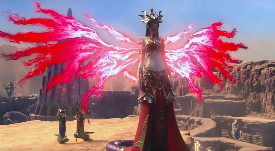 在动画中,作为蛇人族族长的美杜莎女王的斗气化翼跟她的人设很相符