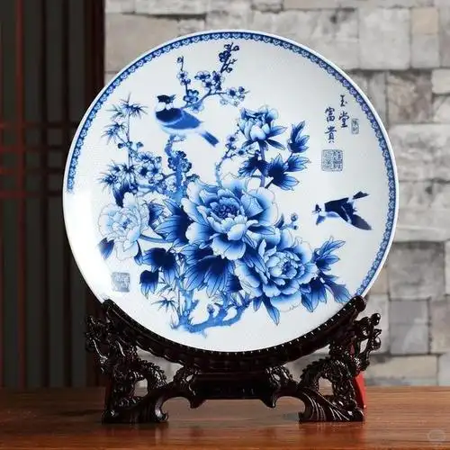 创意工艺品,青花瓷盘摆件