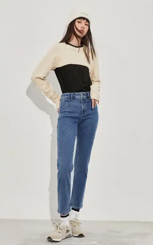 only2021冬季新款云朵棉面料高腰直筒九分牛仔裤女121449056j38复古