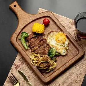 黑胡桃木牛排牛扒餐盘木质高级披萨盘西餐餐具摆盘日式圆木盘托盘