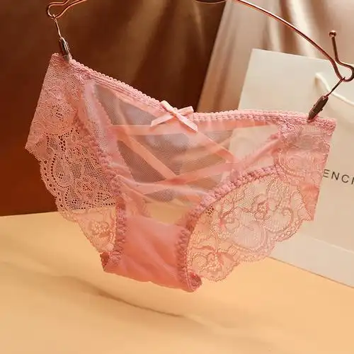 小码内裤三角裤女性性感交叉蕾丝透明火辣低腰网纱底裤镂空诱惑薄