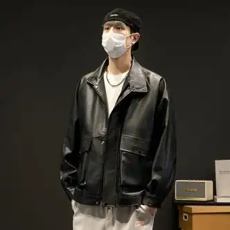 千颂妍pu皮外套男士秋季宽松美式高街上衣服春秋款男生潮牌工装飞行服