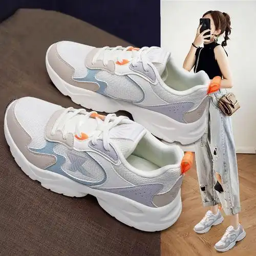 特步女鞋网面休闲鞋子白色老爹鞋新款品牌正品运动鞋女款