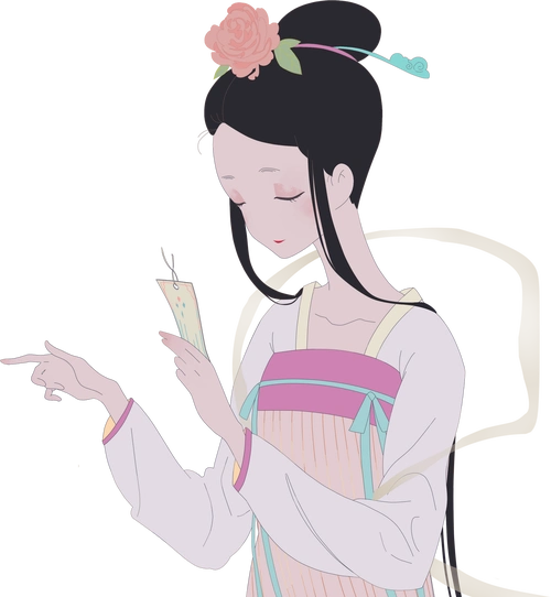 漫画卡通蓝色古风白色唯美粉色中国风汉服花朵图片