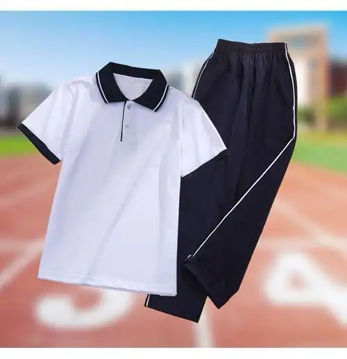中学生校服夏装高中翻领白色校服短袖上衣校服班服学院风套装t 夏衣