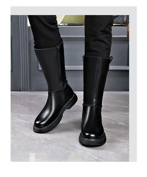 2022冬季潮流高筒男靴韩版长靴商务真皮英伦时尚靴男士皮靴高帮马丁靴