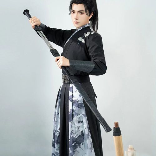 黑色原创中国剑客古装cos服武侠风元素女汉服男士帅气日常情侣