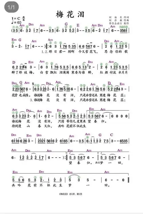 简谱视唱梅花泪学唱歌先学谱