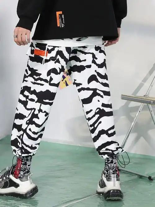 genanx抽绳夏季新夏季2021休闲裤闪电宽松裤子印花休闲裤