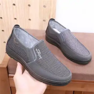 老北京布鞋男鞋透气男单鞋中老年人爸爸鞋软底防滑休闲老人鞋大码灰色