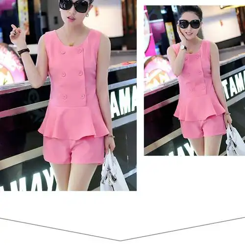 香风时尚套装2015韩版名媛短裤两件套修身显瘦无袖 粉红色 xl - 京东