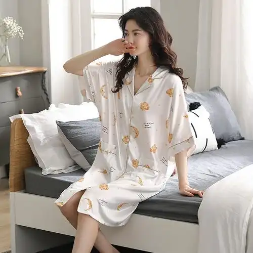 睡裙女2021年新款春夏季冰丝韩版薄款睡衣女ins风仿真丝绸家居服_真丝