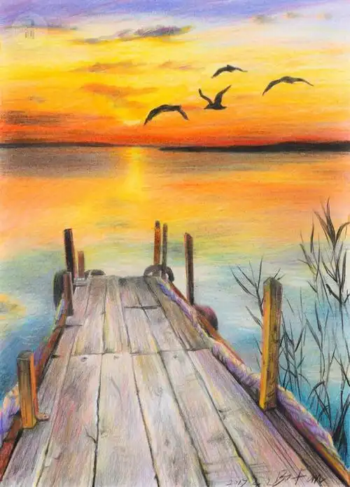 彩铅儿童简笔画风景