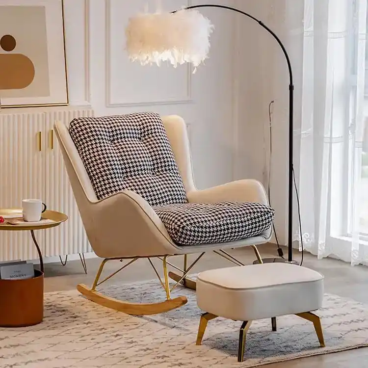 北欧摇椅躺椅大人家用懒人椅卧室阳台千鸟格休闲椅客厅轻 - 抖音